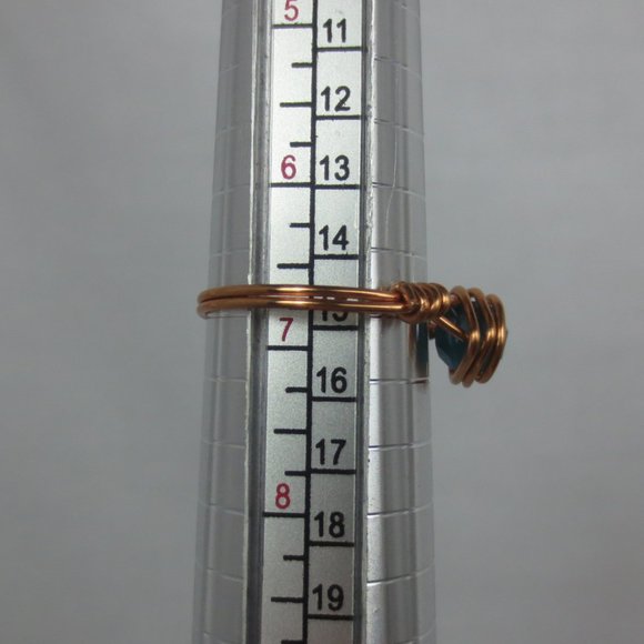 New Copper Wrapped Teal Crystal Hand Crafted Ring - Picture 7 of 8